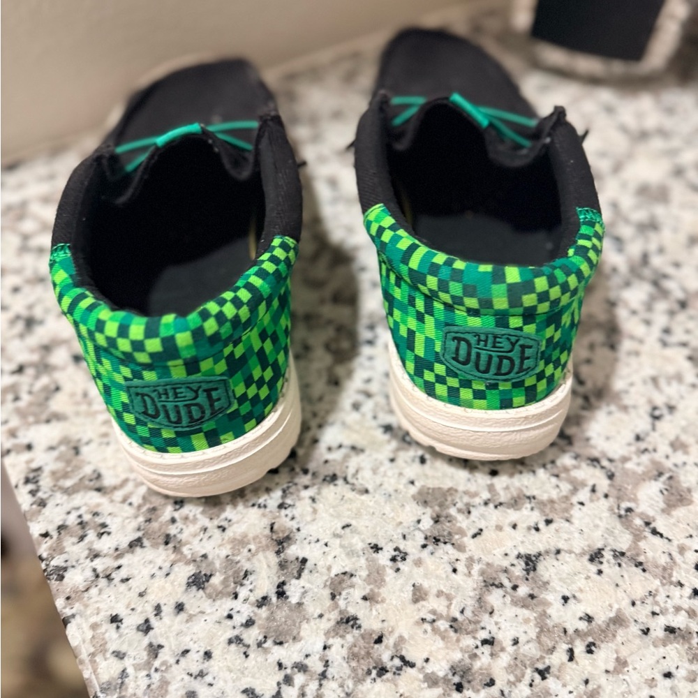 Hey Dude Kids Minecraft Black Canvas Sneakers with Green Check Collar - Picture 2 of 5